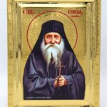 Άγιος Ευμένιος Σαριδάκης σε σκαφτό ξύλο με όψη Στιλβωτού