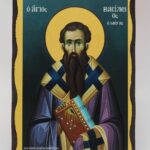 Άγιος Βασίλειος ο Μέγας σε ξύλο τεχνητής Παλαίωσης