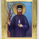 Άγιος Εφραίμ της Νέας Μάκρης σε σκαφτό ξύλο με όψη Στιλβωτού